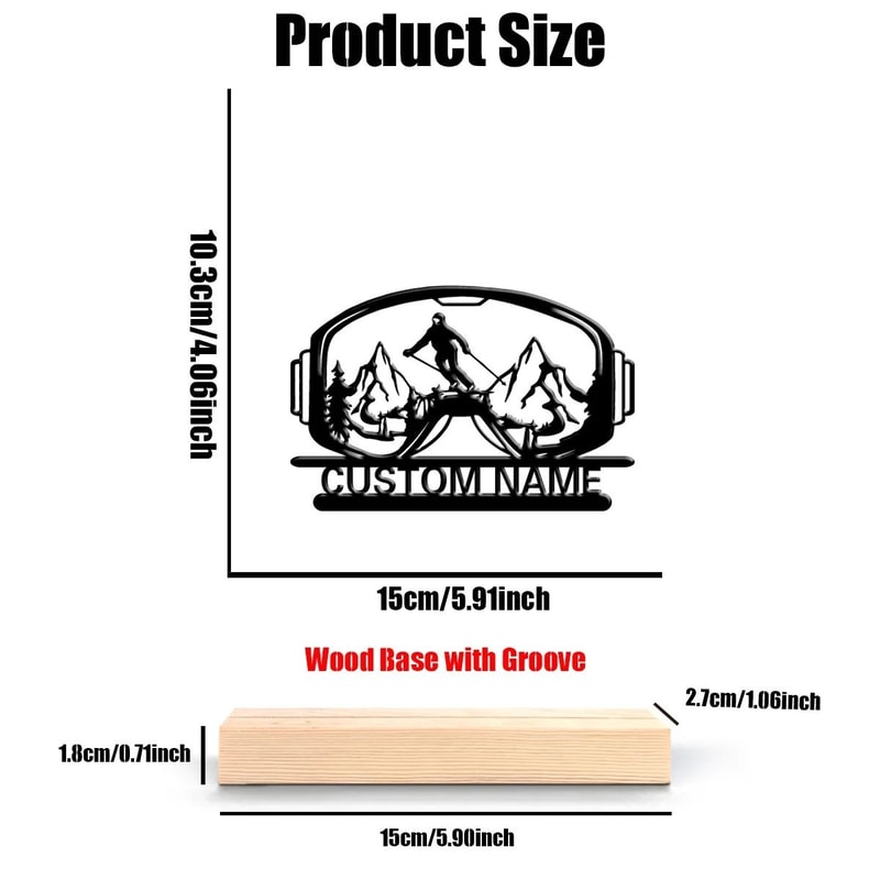 Personalized Skiing Metal Statue Custom Ski Gift With Wooden Base 4