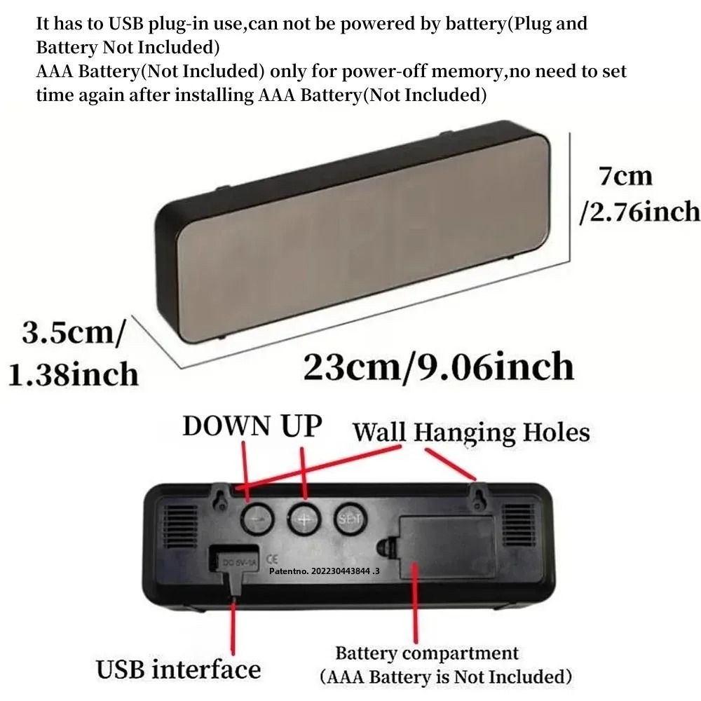 Large LED Digital Wall Clock USB Powered Alarm Clock With Temperature And Humidity Display 2