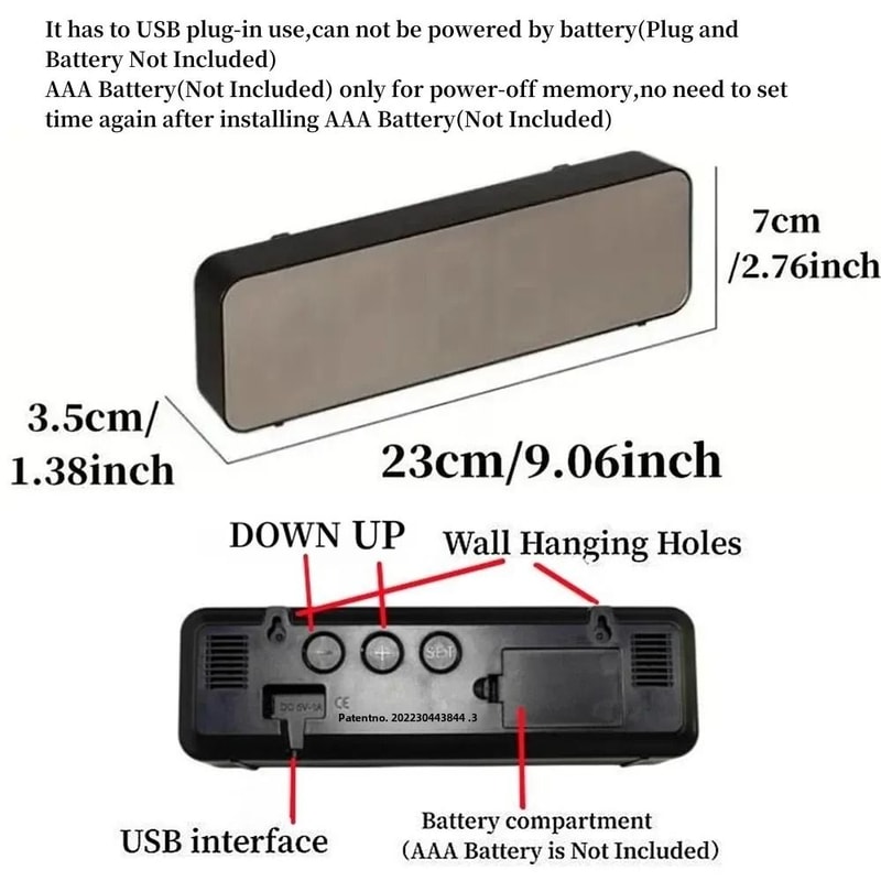 Large LED Digital Wall Clock USB Powered Alarm Clock With Temperature And Humidity Display 2