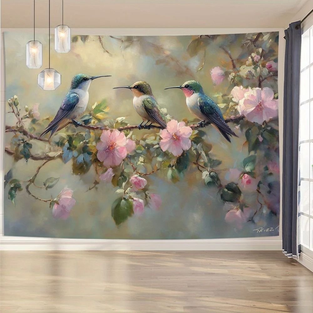 Hummingbird Wall Tapestry Floral Bird Wall Decor For Bedroom And Office 1