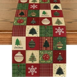 christmas plaid linen table runner snowflake holiday dining table decor