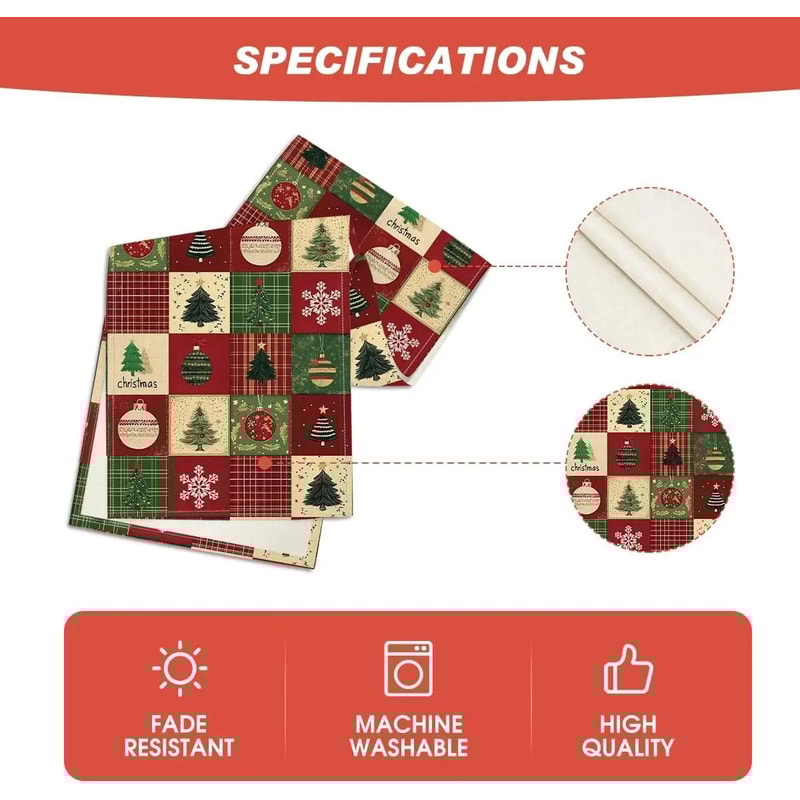 Christmas Plaid Linen Table Runner Snowflake Holiday Dining Table Decor 3