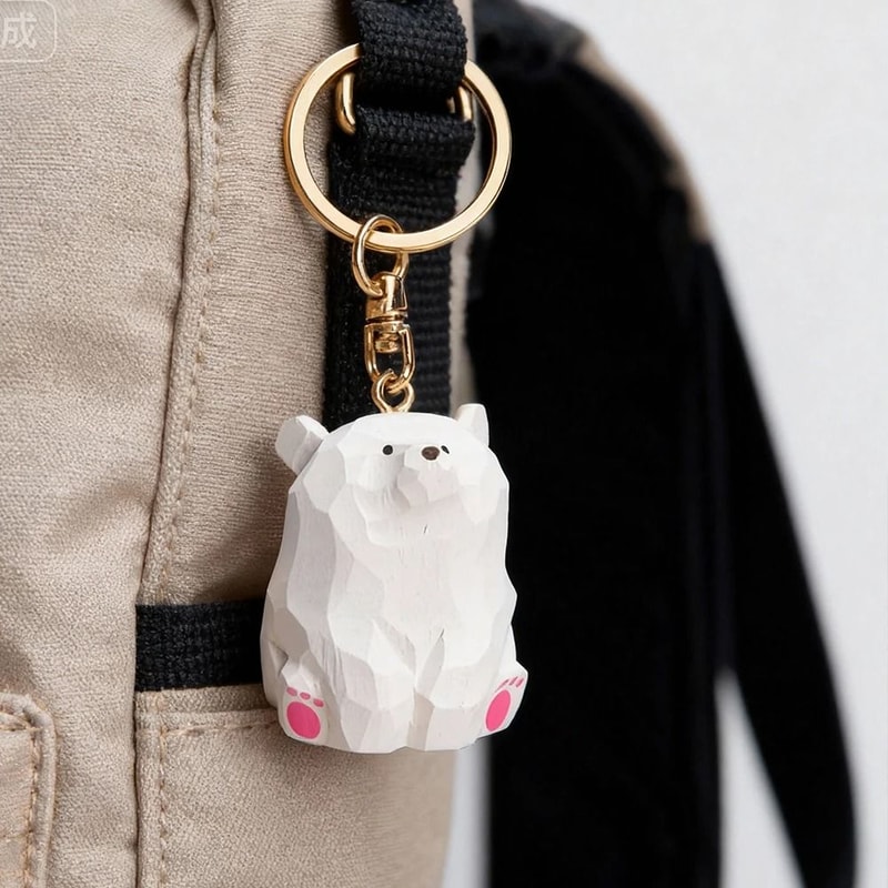 Wooden Bear Keychain Cute Cartoon Animal Hand Carved Couple Keychain 6