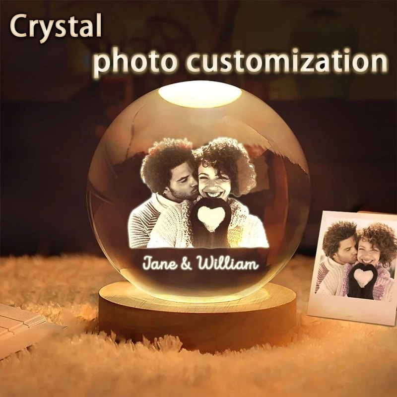 Custom Crystal Ball Night Light Personalized 3D Photo LED Lamp Gift 5
