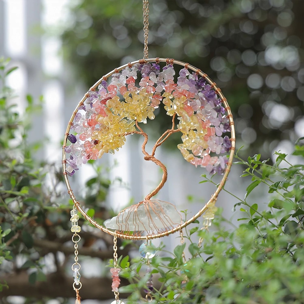 Natural Agate Dream Catcher Wall Hanging Boho Moon Star Sun Crystal Decor 4