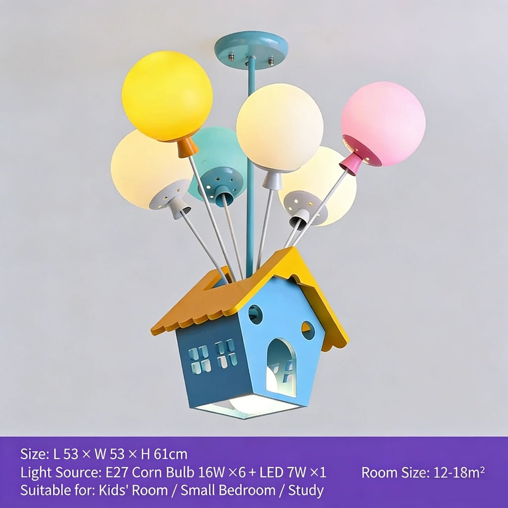 Kids Balloon Chandelier Wooden Ceiling Light Sputnik Style For Girls Room 7