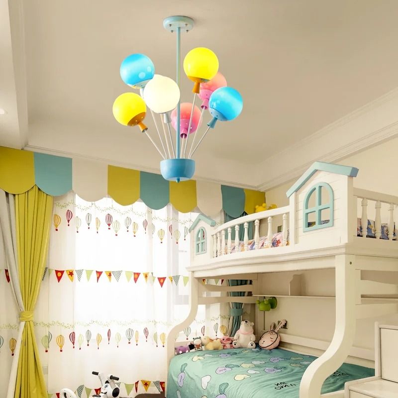 Kids Balloon Chandelier Wooden Ceiling Light Sputnik Style For Girls Room 11