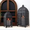Black Metal Candle Lantern Set Hanging Candle Holder Decorative Lanterns 0