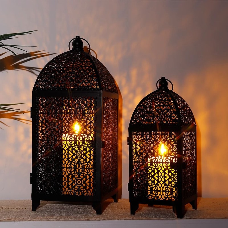 Black Metal Candle Lantern Set Hanging Candle Holder Decorative Lanterns 5