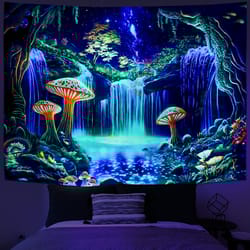 psychedelic forest waterfall tapestry cyberpunk wall decor for gaming room