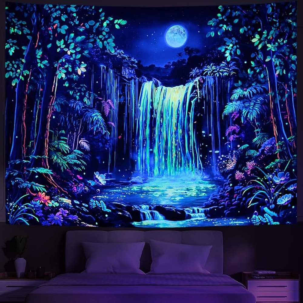 Psychedelic Forest Waterfall Tapestry Cyberpunk Wall Decor For Gaming Room 3