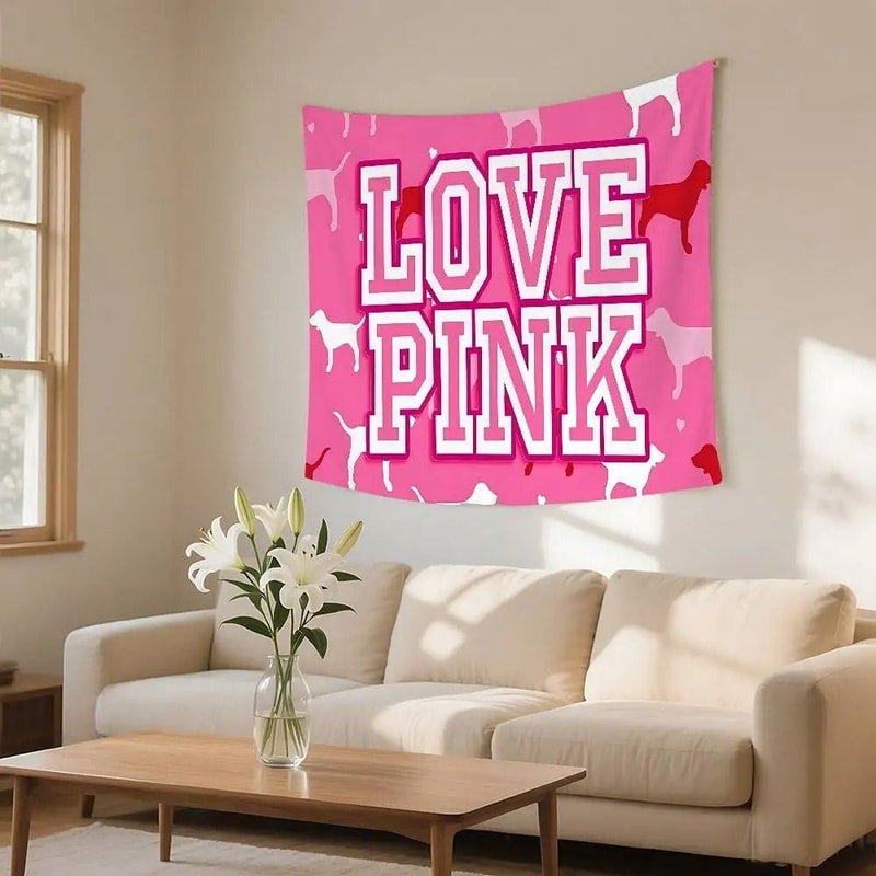 Pink Love Wall Tapestry Aesthetic Bedroom Wall Hanging Decor 4