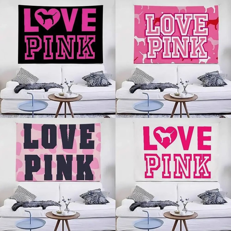 Pink Love Wall Tapestry Aesthetic Bedroom Wall Hanging Decor 9