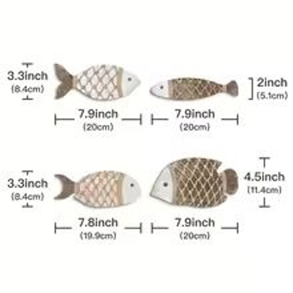 Colorful Tropical Fish Wooden Wall Art Nautical Coastal Decor Set 4