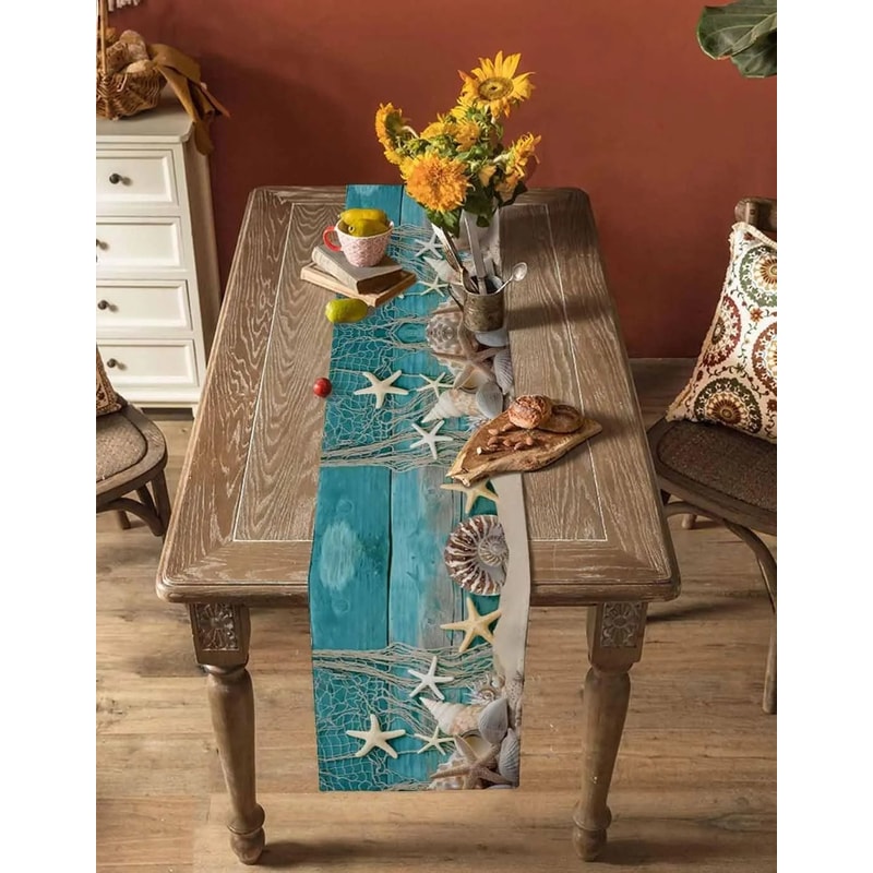 Beach Table Runner Starfish Coastal Ocean Theme Summer Table Decor 4