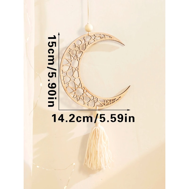 Wooden Ramadan Hanging Ornaments Eid Mubarak Moon Tassel Decor 3
