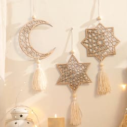 wooden ramadan hanging ornaments eid mubarak moon tassel decor