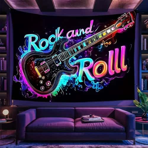 Neon Rock Music Tapestry Electric Guitar Wall Decor for Room
