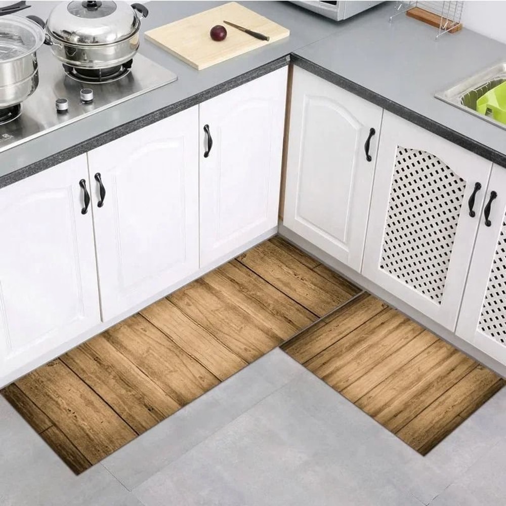 Modern Wood Grain Floor Mat Non Slip Kitchen Bathroom Entrance Rug 8