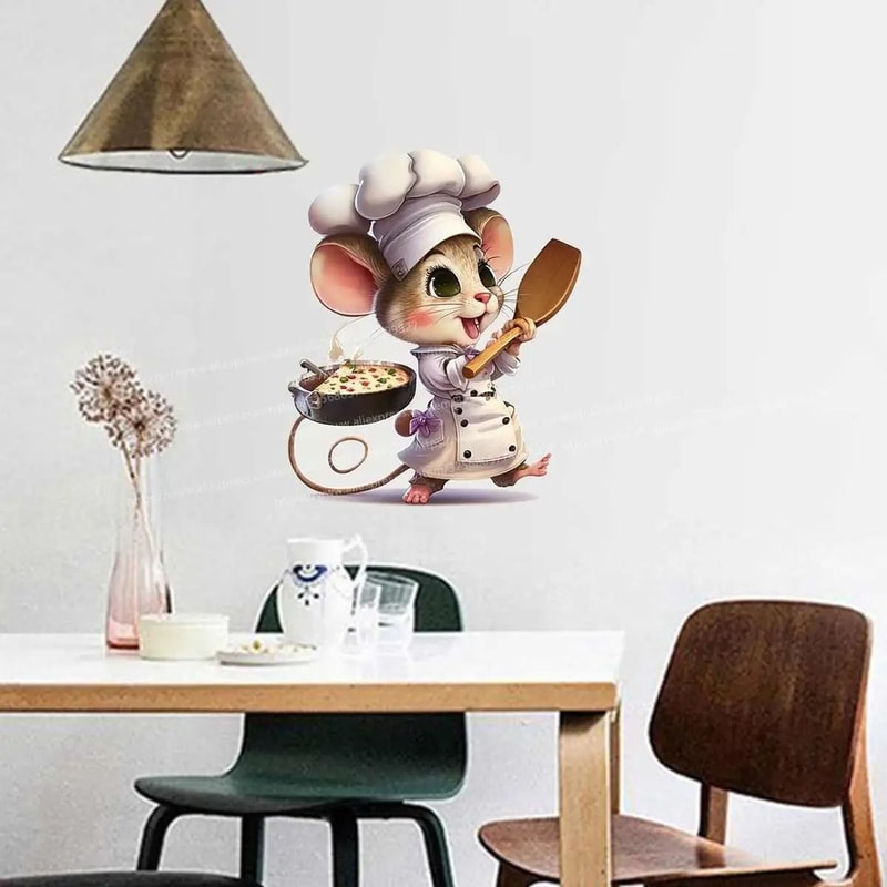 Cute Chef Mouse Cartoon Wall Stickers Self Adhesive Kitchen Decor Decal 7