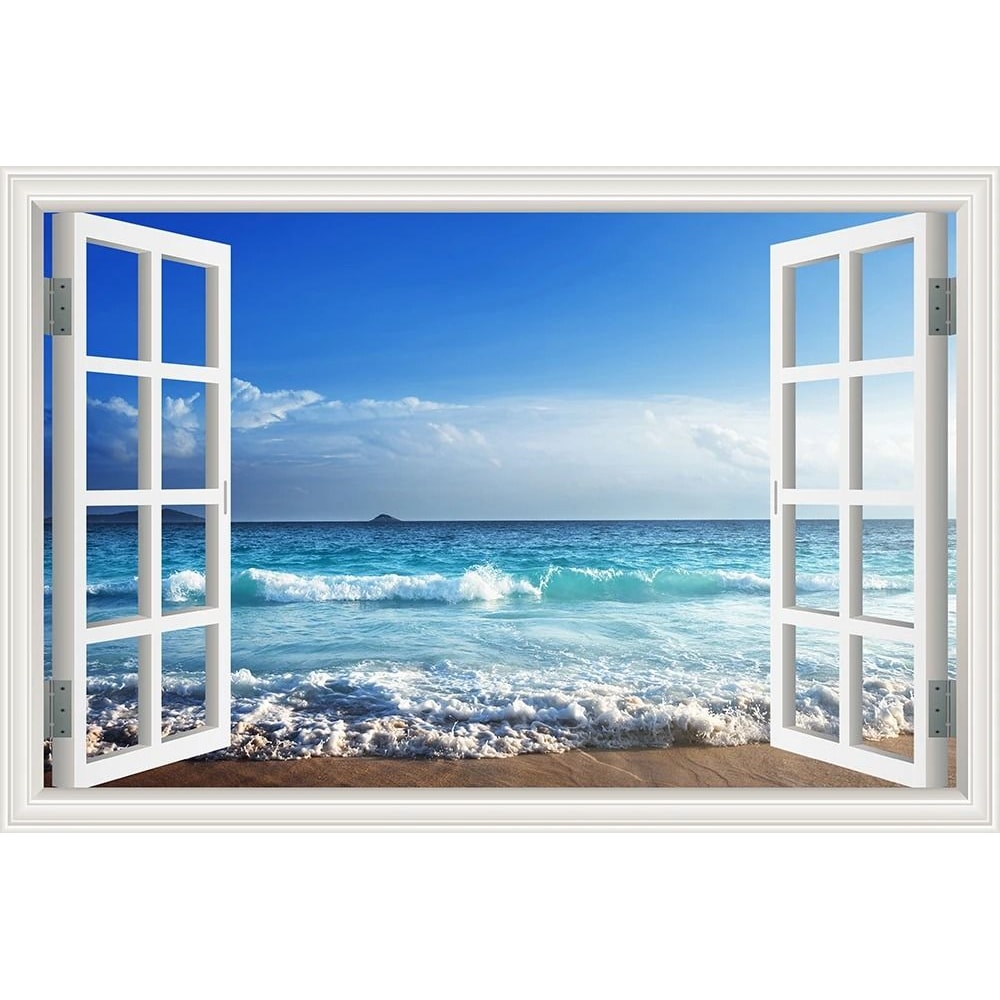 3D Beach Window Wall Sticker Ocean View Self Adhesive Wall Mural Decor 11