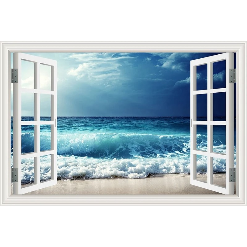 3D Beach Window Wall Sticker Ocean View Self Adhesive Wall Mural Decor 12