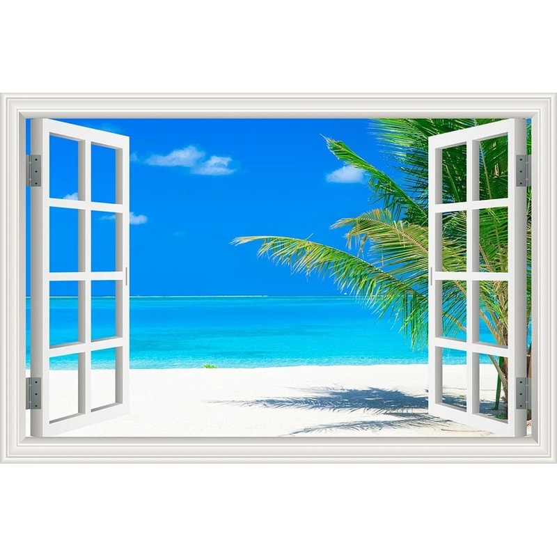 3D Beach Window Wall Sticker Ocean View Self Adhesive Wall Mural Decor 7