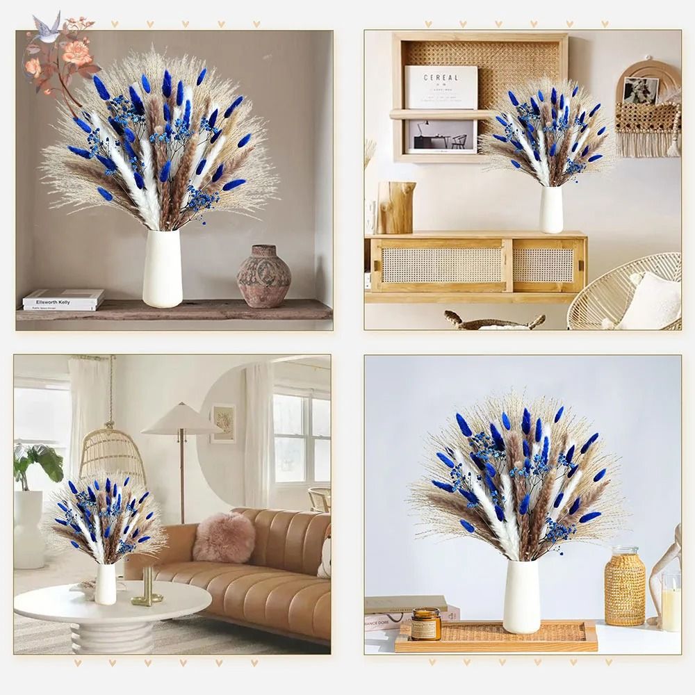 Blue Rabbit Tail Pampas Grass Dried Flower Bouquet Fluffy Decorative Stems 11