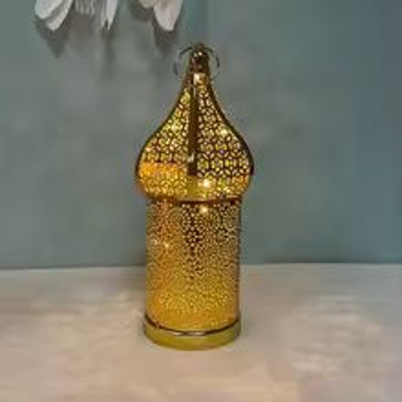 Moroccan Gold Hollow Iron Lantern Decorative Candle Light Decor 1