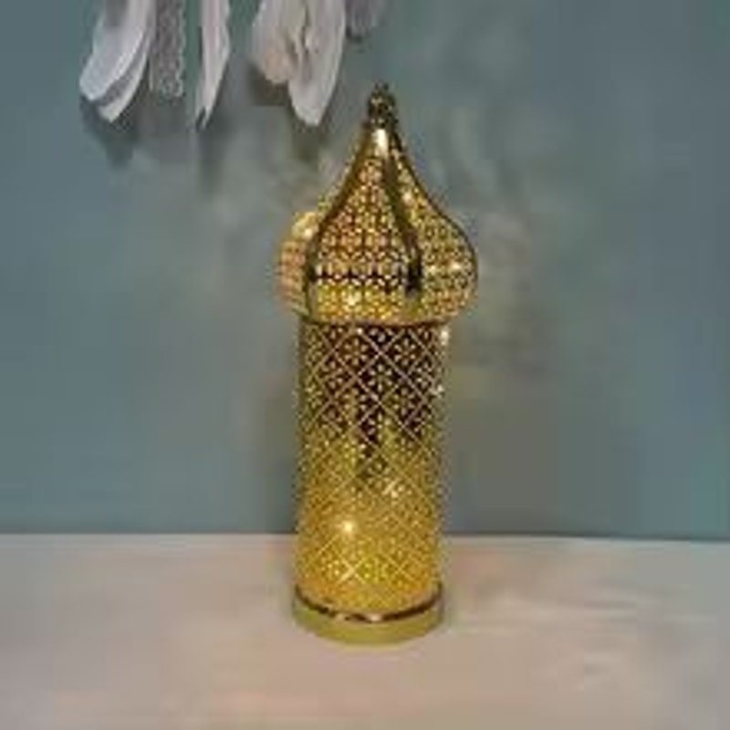 Moroccan Gold Hollow Iron Lantern Decorative Candle Light Decor 2