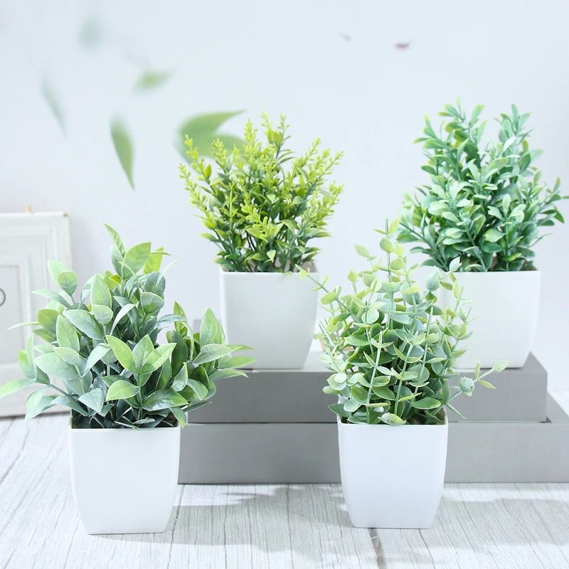 Artificial Bonsai Plant Set Small Potted Greenery For Tabletop Decor 13