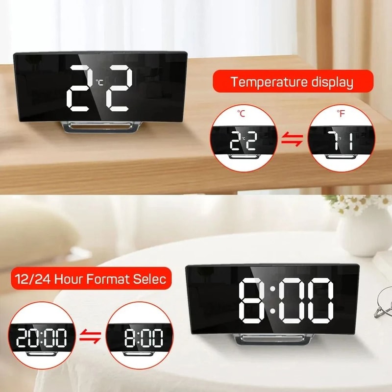 LED Digital Alarm Clock Large Display Bedside Clock With Temperature And Calendar 7
