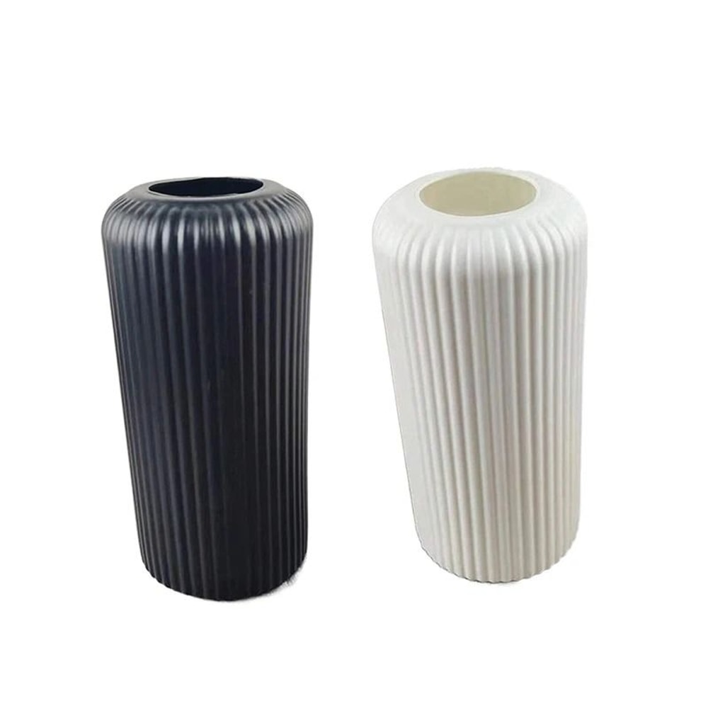 Modern Striped Decorative Flower Vase Ceramic Look Small Floral Display 0