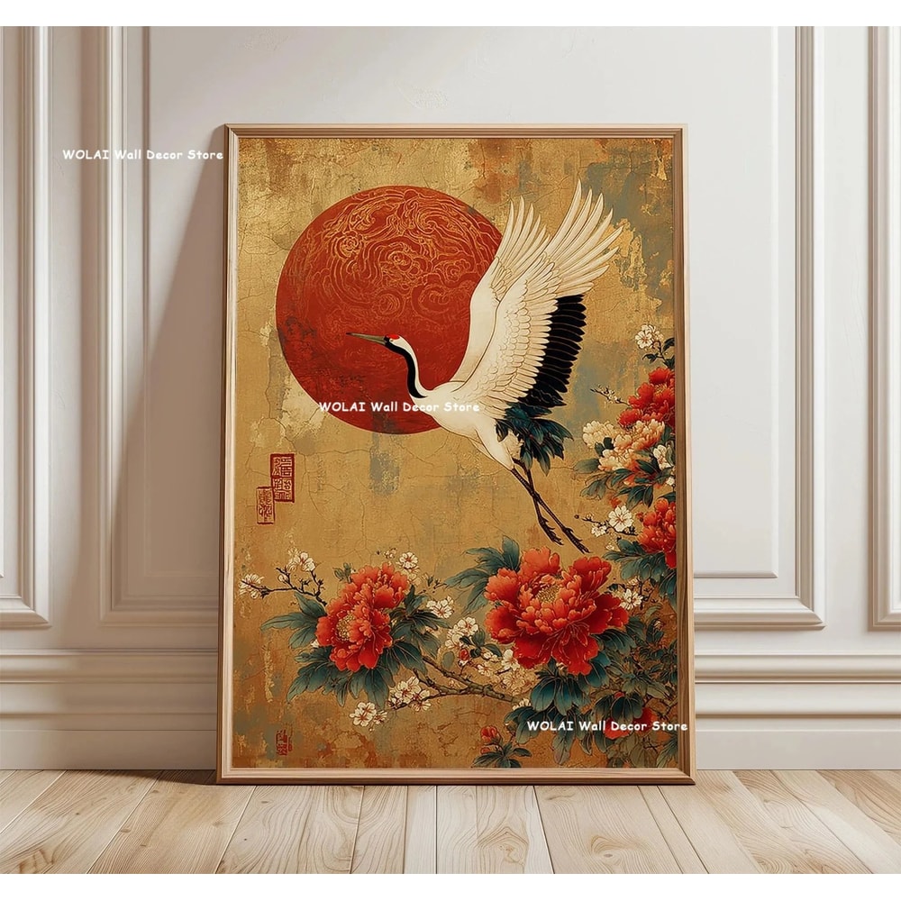 Japanese Koi Wall Art Zen Canvas Painting Forest Sun Waves Poster 8