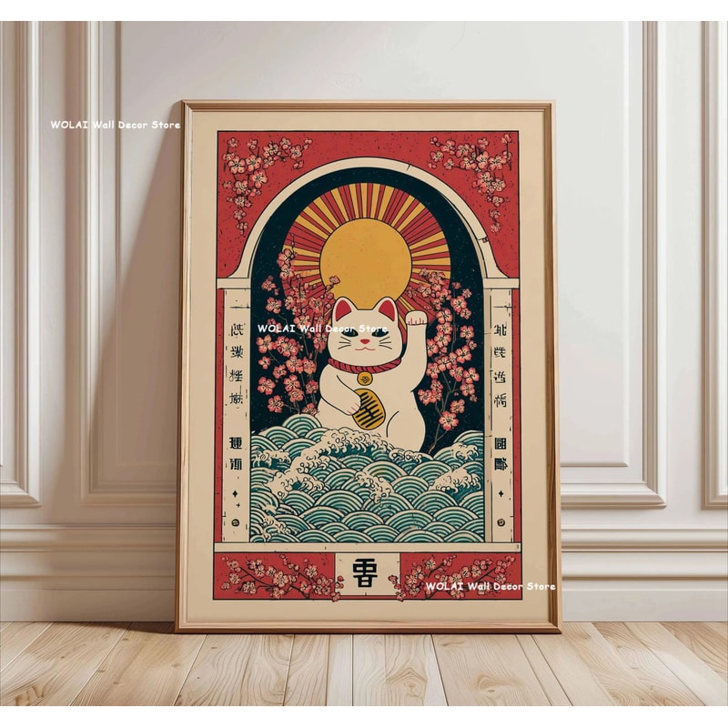 Japanese Koi Wall Art Zen Canvas Painting Forest Sun Waves Poster 14