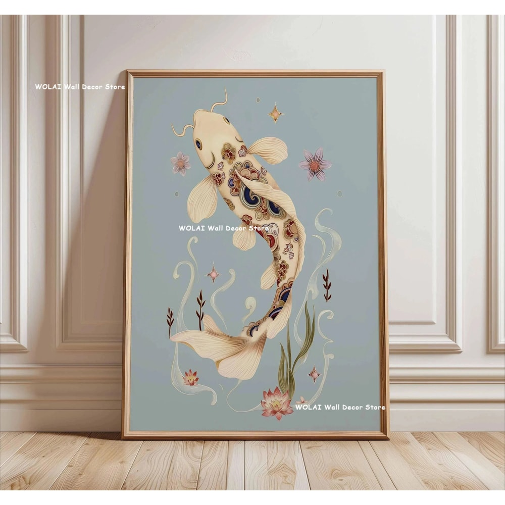 Japanese Koi Wall Art Zen Canvas Painting Forest Sun Waves Poster 20