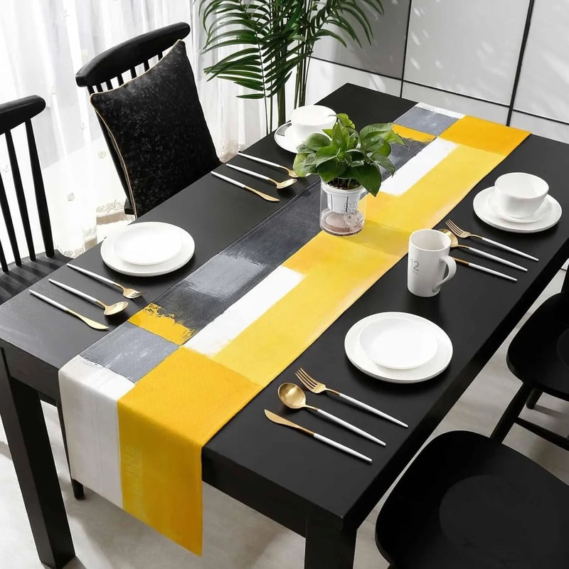 Abstract Linen Table Runner Modern Geometric Dining Table Decor 5