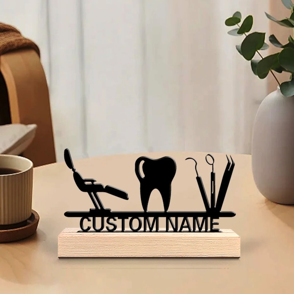 Personalized Dentistry Metal Art Desk Decor With Wooden Base 5