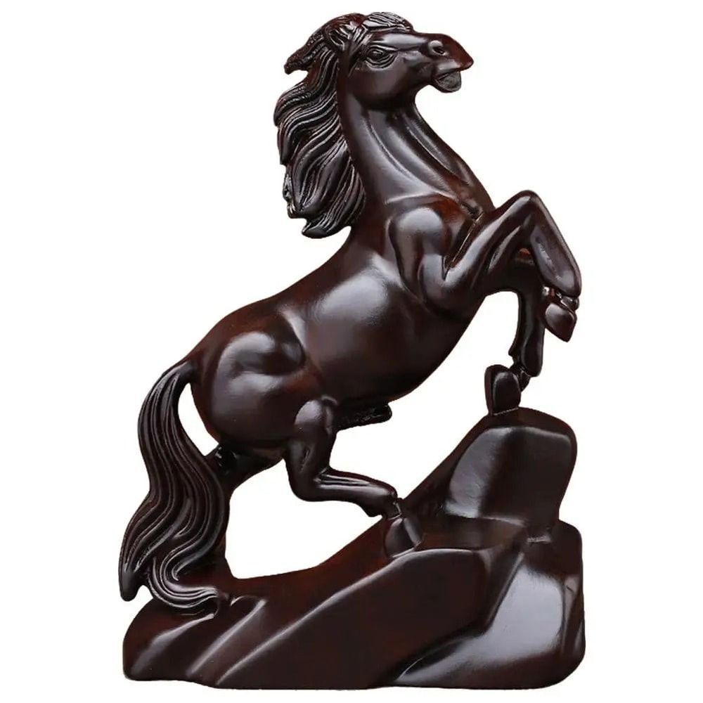 Rosewood Carved Horse Statue Feng Shui Lucky Zodiac Desk Decor 5