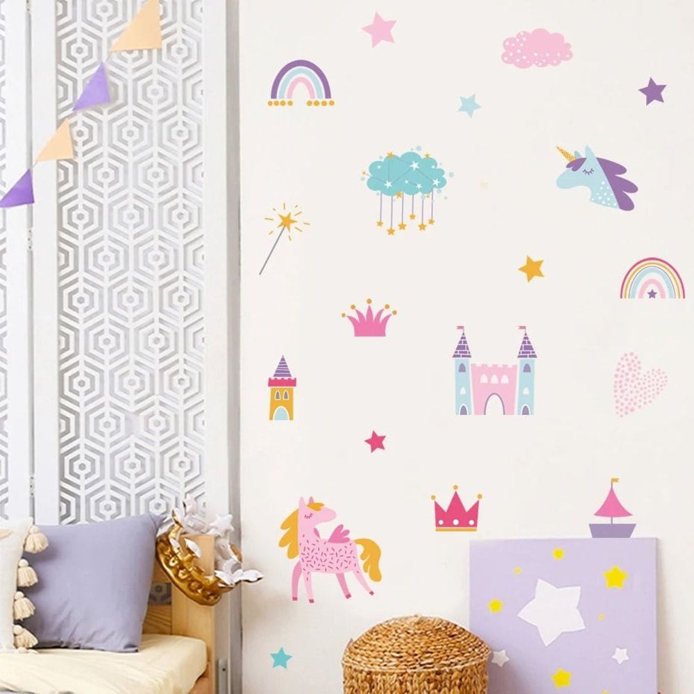 Watercolor Unicorn Wall Stickers Rainbow Kids Room Nursery Wall Decor 5