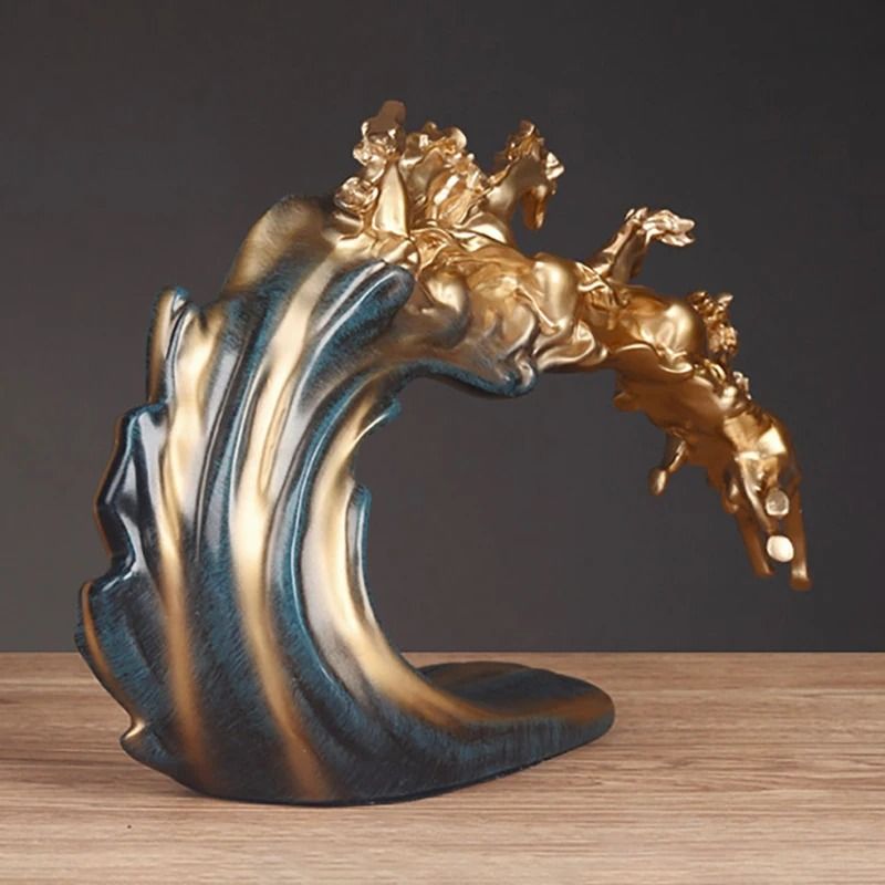 Golden Horse Statue Luxury Resin Herd Sculpture Desk And Home Decor 5