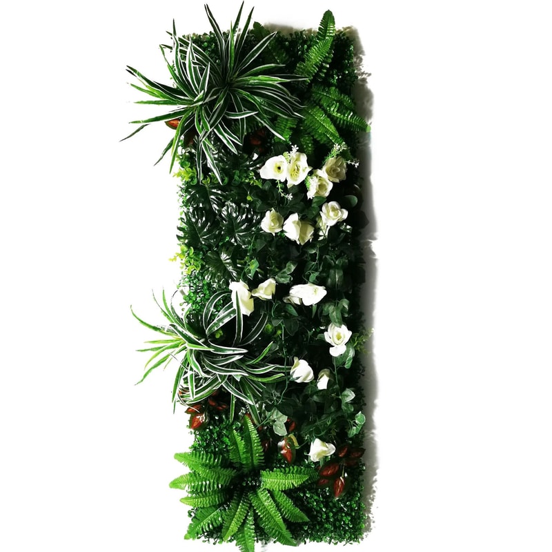 Artificial Rose Plant Wall Panel Green Grass Floral Wall Decor Backdrop 0