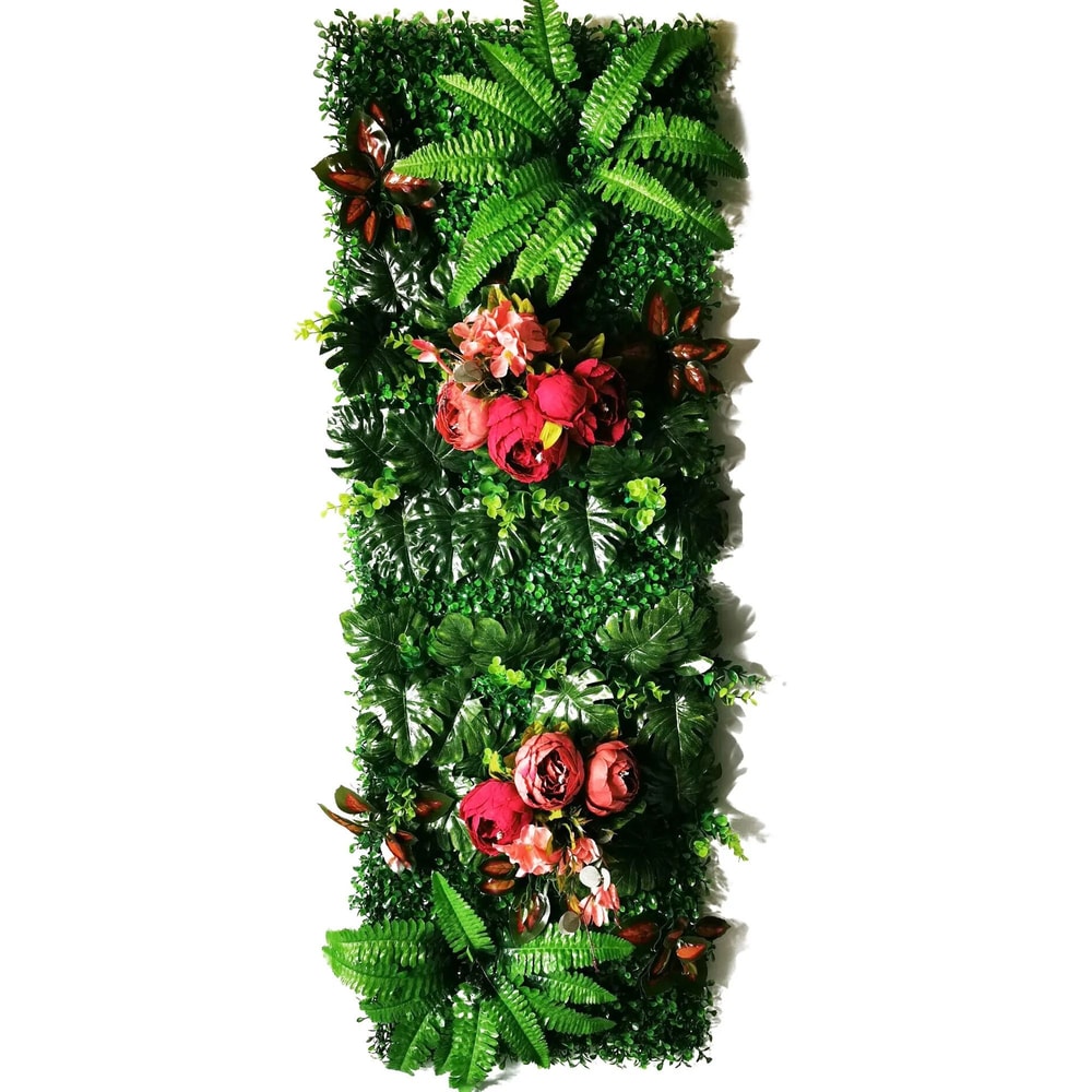 Artificial Rose Plant Wall Panel Green Grass Floral Wall Decor Backdrop 2