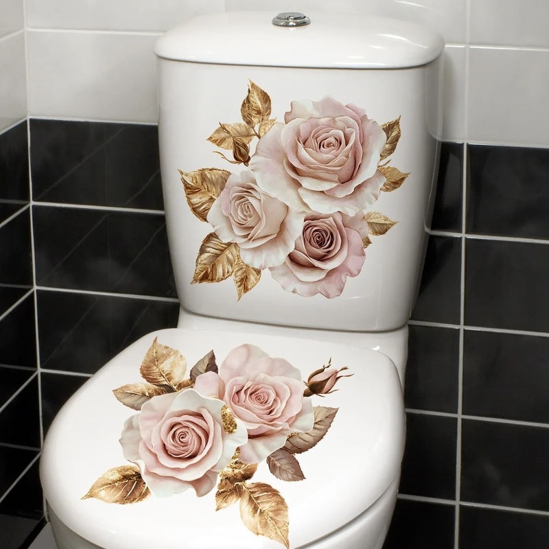 Golden Floral Toilet Seat Sticker Waterproof Bathroom Cover Decal 5