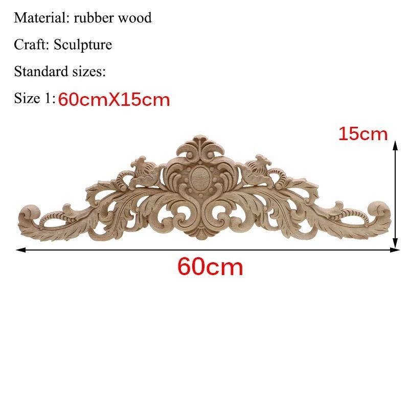 Rectangular Wood Carved Applique Panel Vintage Furniture Moulding Decor 1