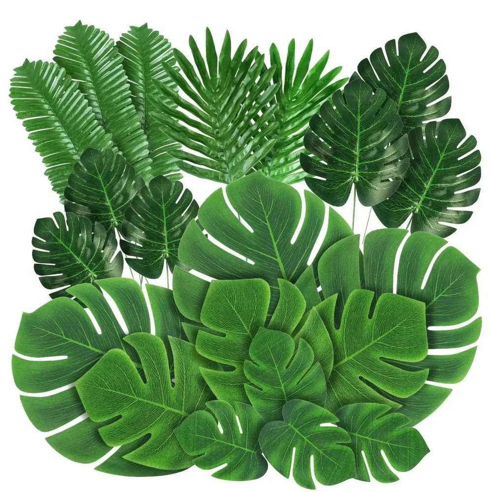 Artificial Palm Leaves Set Tropical Jungle Party Table Decor 0