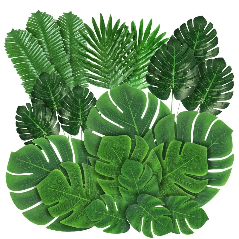 Artificial Palm Leaves Set Tropical Jungle Party Table Decor 0