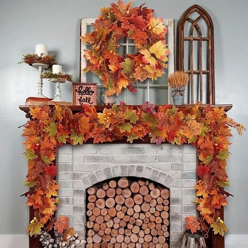 Artificial Maple Leaf Garland Autumn Decor Vine For Seasonal Decoration 9