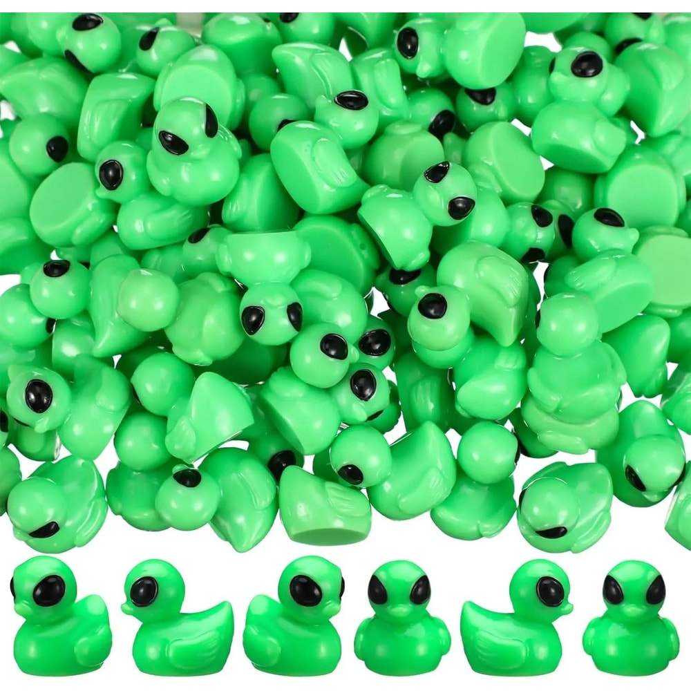 Green Alien Duck Mini Resin Figurines Set Funny Sci Fi Party Decor 7
