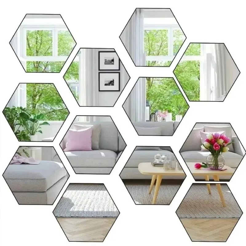 12PCS Hexagon Mirror Wall Stickers Acrylic 3D Decorative Tiles For Home Decor 4